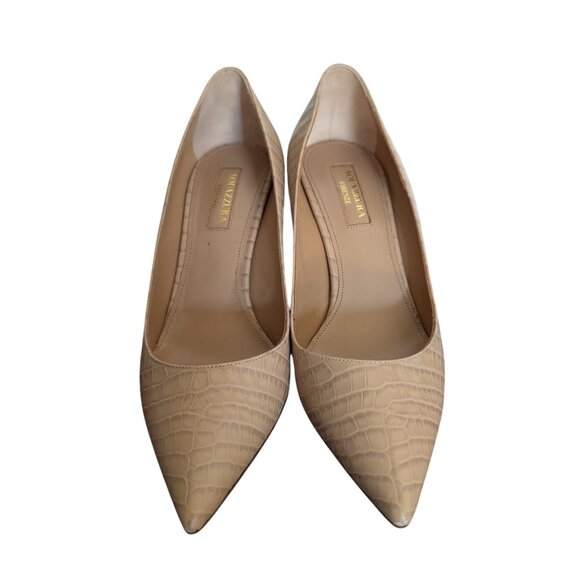 Aquazzura Womens Size 35 (US 5) Beige Leather Croc Embossed Purist Heels Pumps - Picture 2 of 9